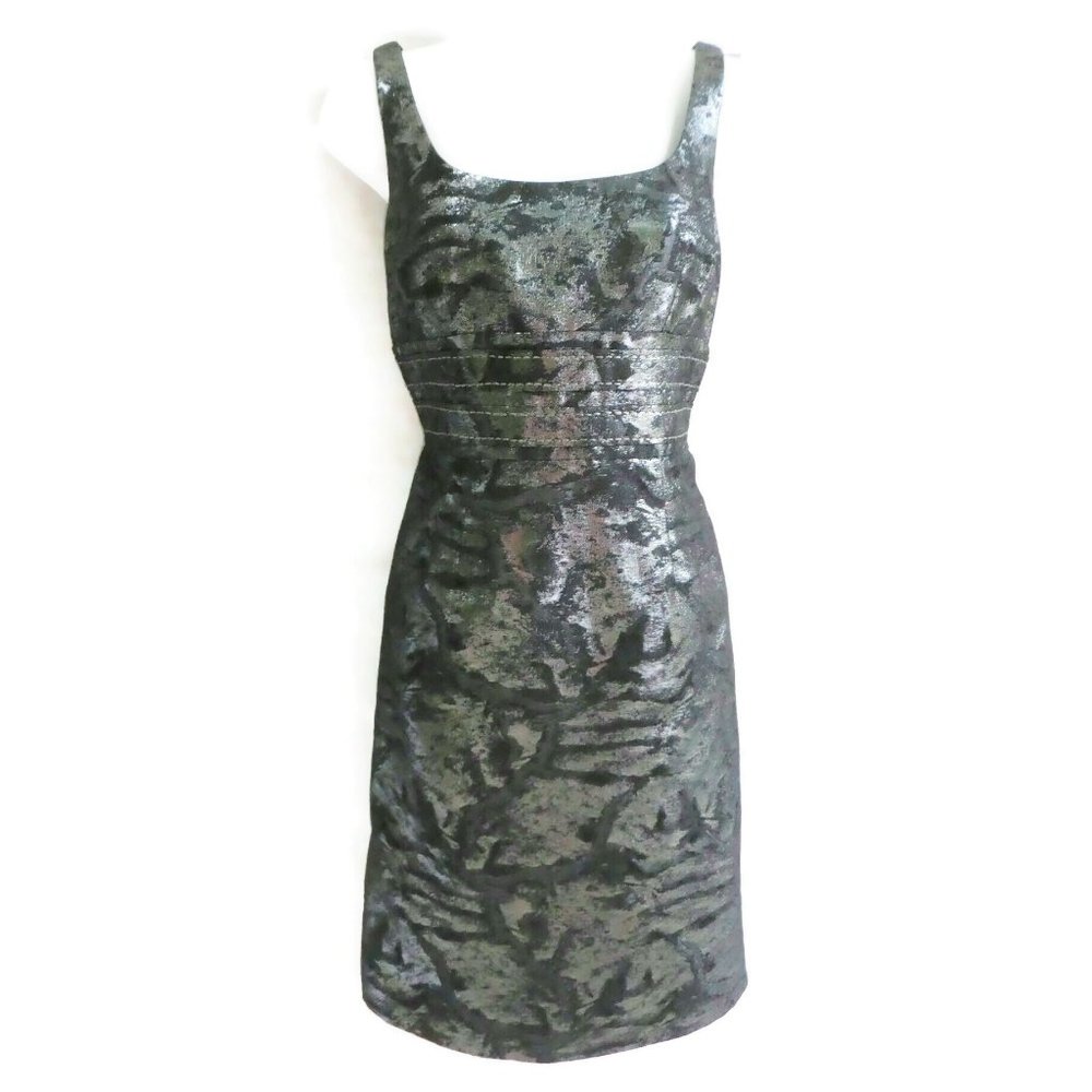 Carmen Marc Valvo Cocktail Dress WooL Metallic Sleeveless Back Vent Lined 8